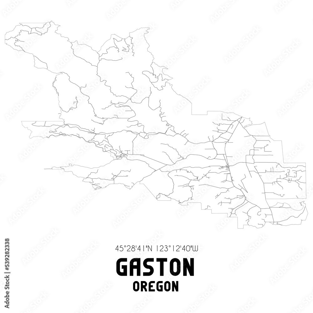 Gaston Oregon. US street map with black and white lines. Stock