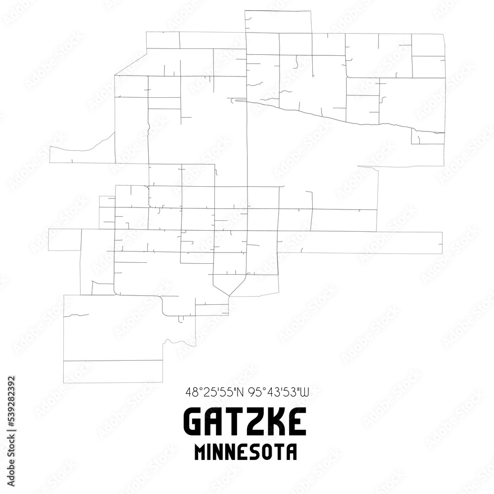 Gatzke Minnesota. US street map with black and white lines.