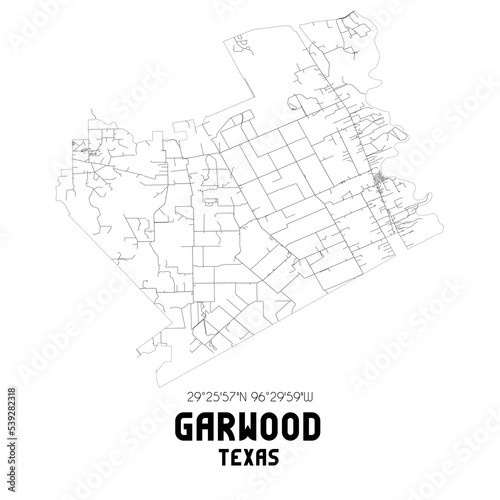 Garwood Texas. US street map with black and white lines.