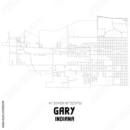 Gary Indiana. US street map with black and white lines.