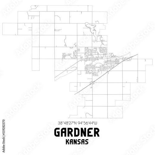 Fényképezés Gardner Kansas. US street map with black and white lines.