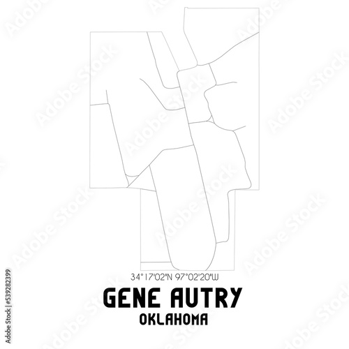 Gene Autry Oklahoma. US street map with black and white lines.