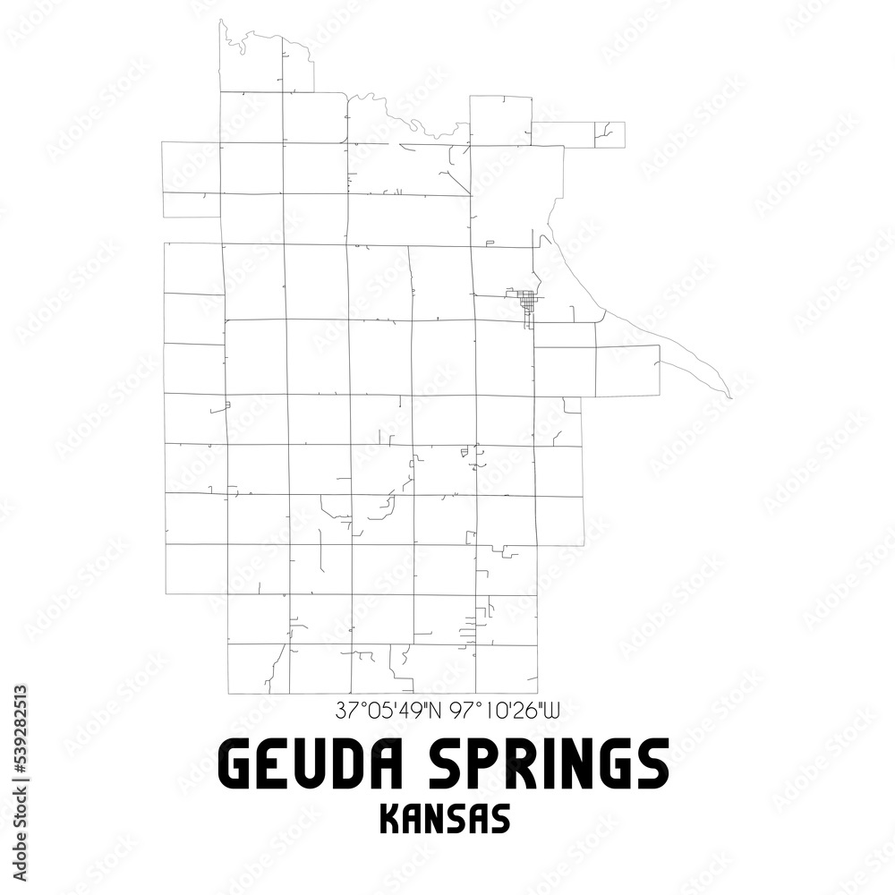 Geuda Springs Kansas. US street map with black and white lines.