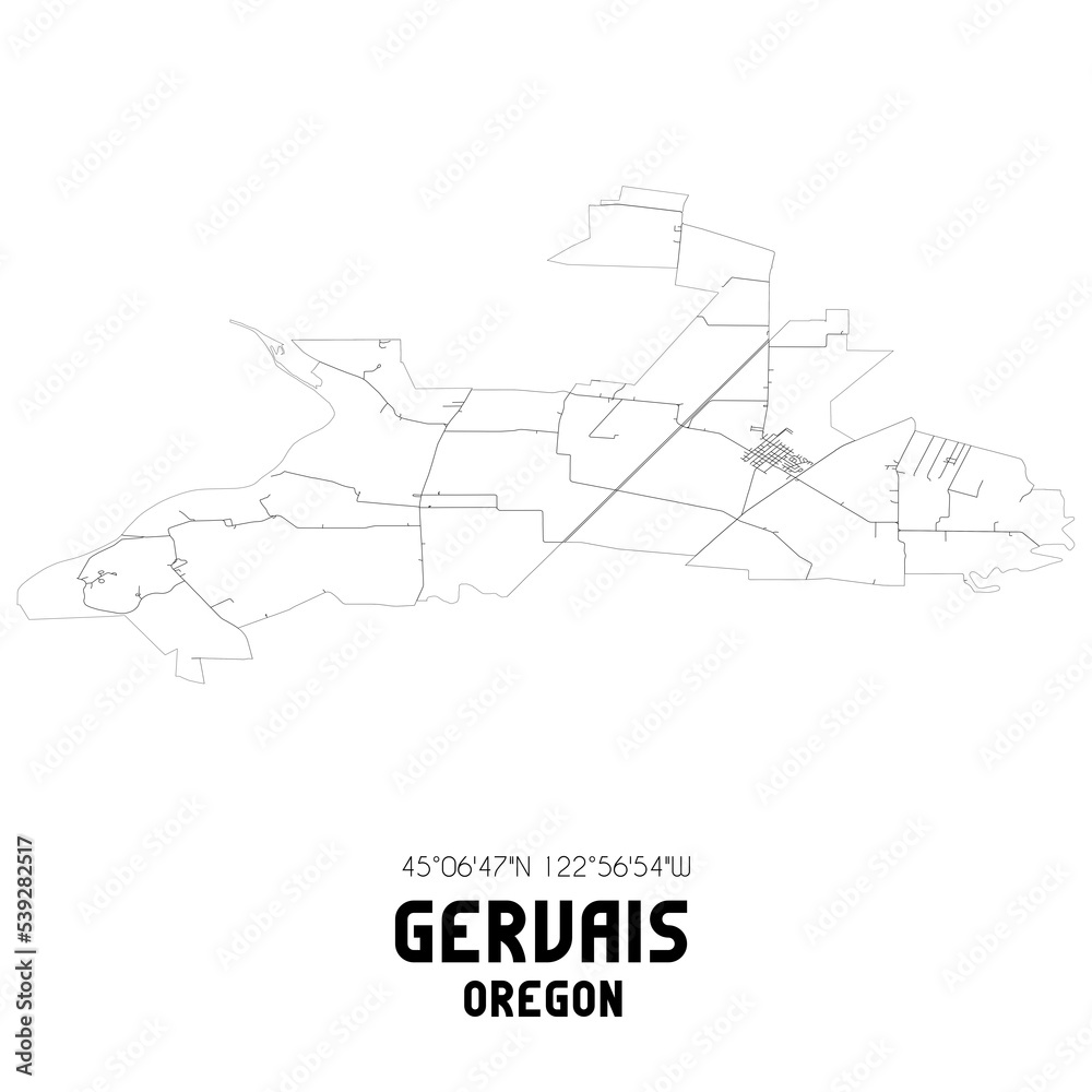 Gervais Oregon. US street map with black and white lines.