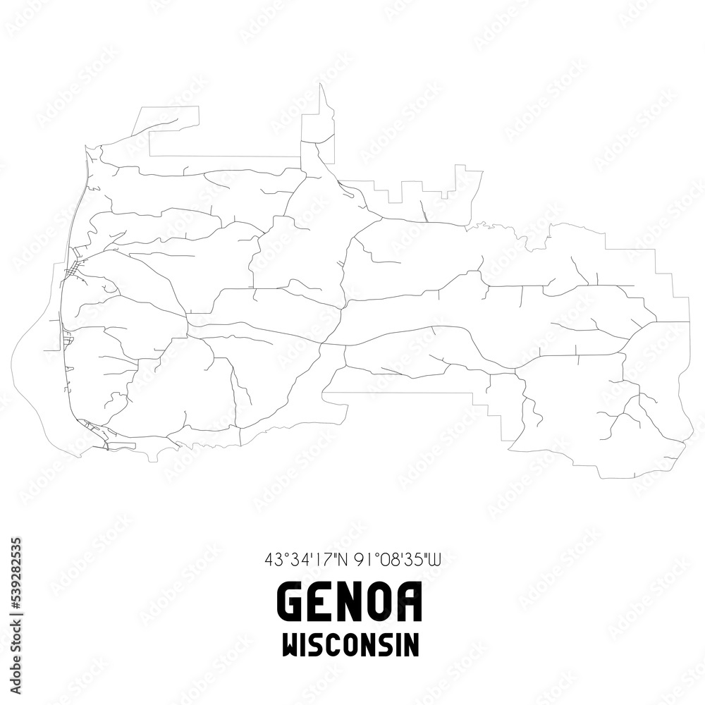 Genoa Wisconsin. US street map with black and white lines.