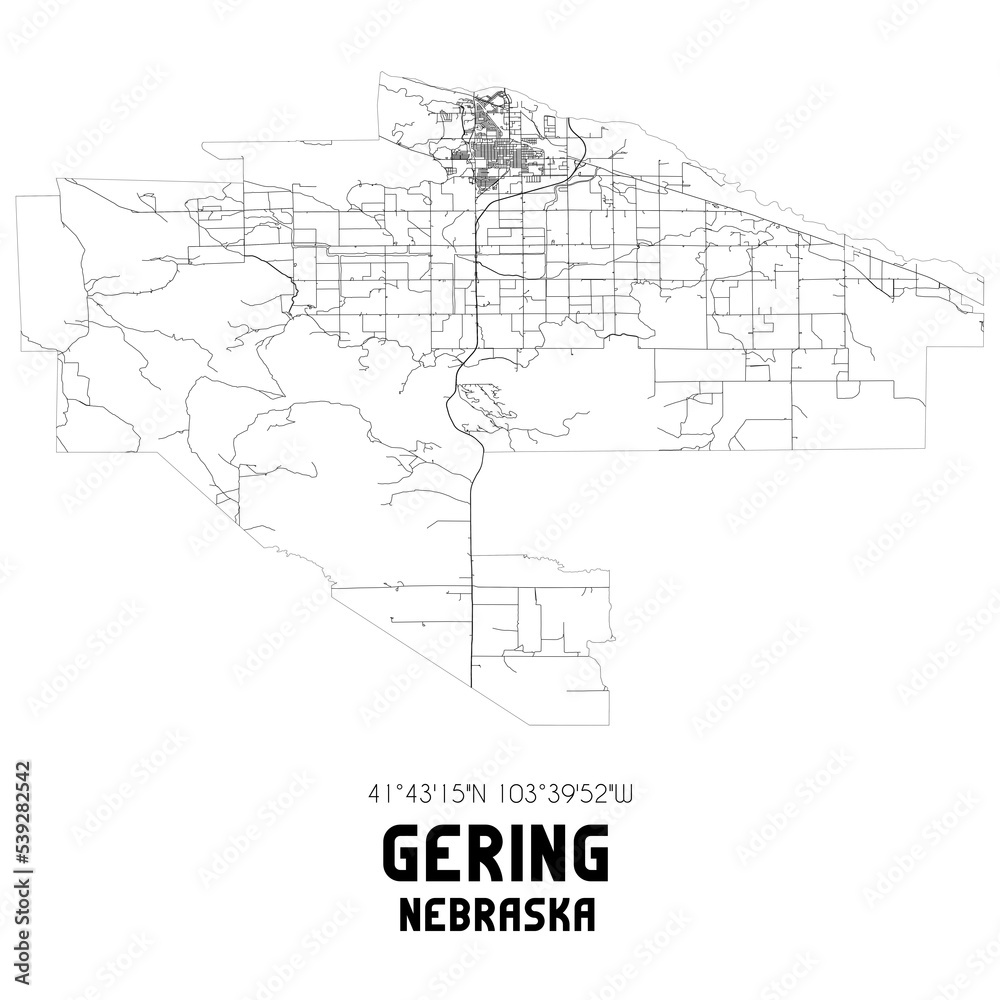 Gering Nebraska. US street map with black and white lines.