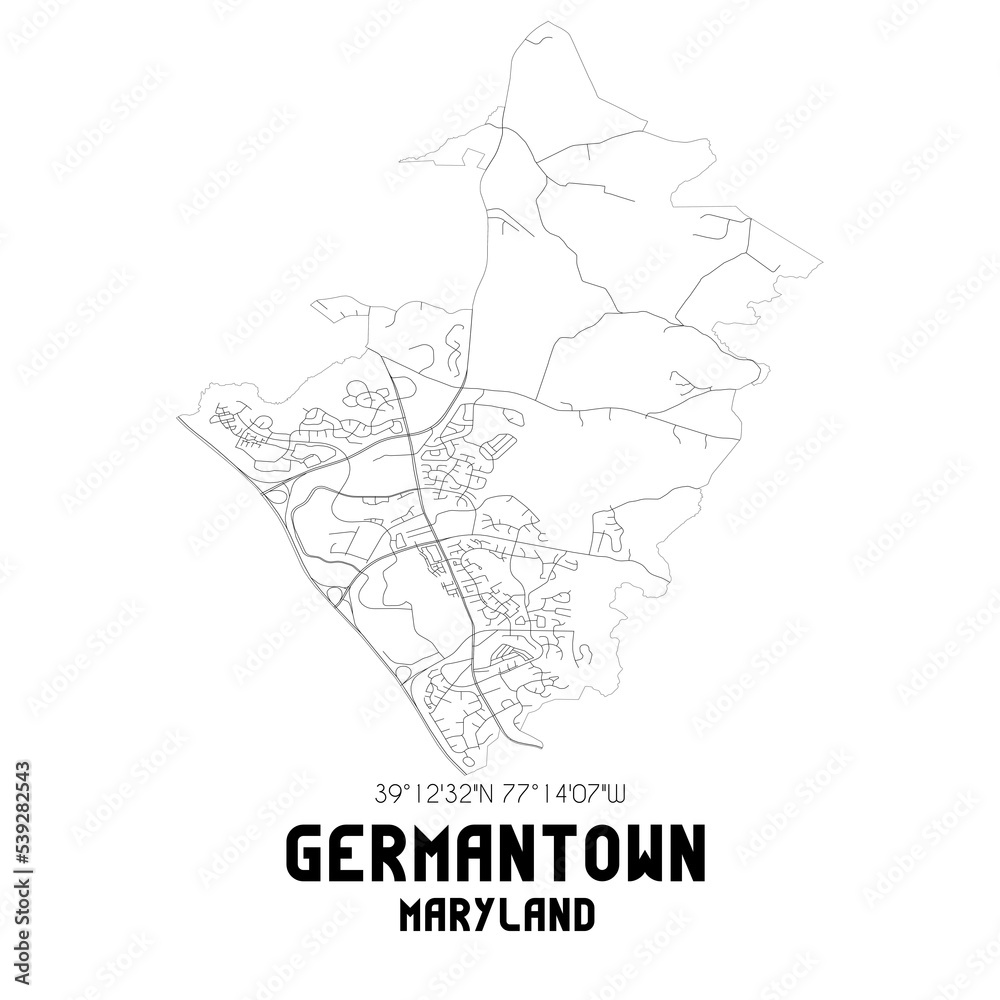 Germantown Maryland. US street map with black and white lines.