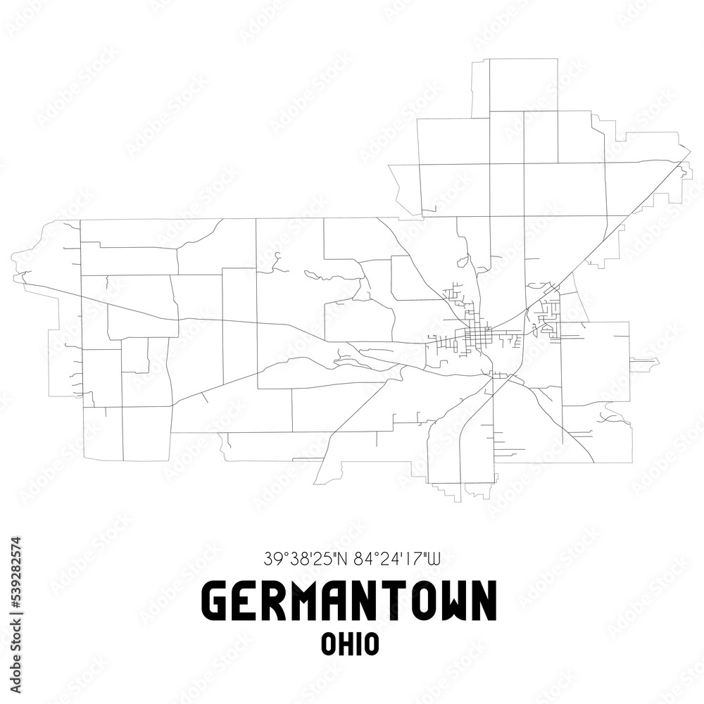 Germantown Ohio. US street map with black and white lines.