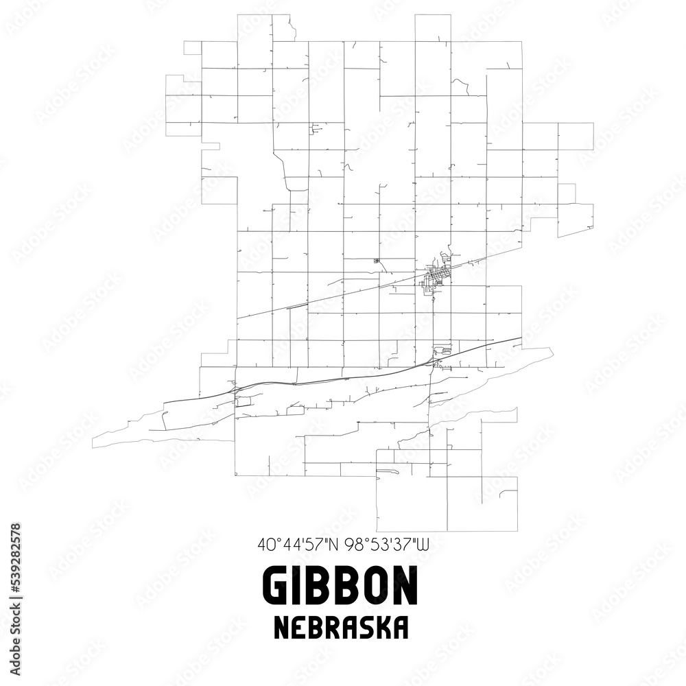 Gibbon Nebraska. US street map with black and white lines. Gibbon Nebraska. US street map with black and white lines.
