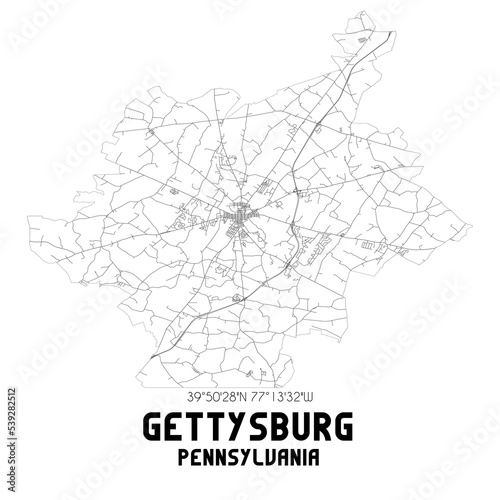 Gettysburg Pennsylvania. US street map with black and white lines.