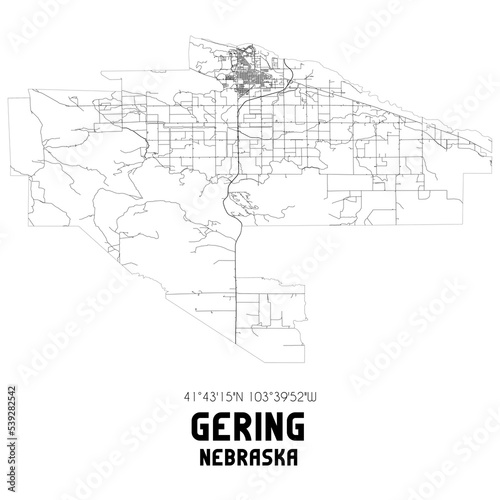 Gering Nebraska. US street map with black and white lines.