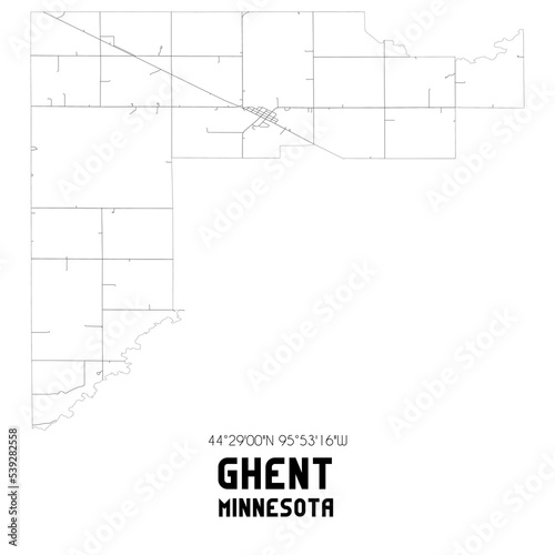Ghent Minnesota. US street map with black and white lines.
