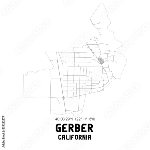 Gerber California. US street map with black and white lines. photo