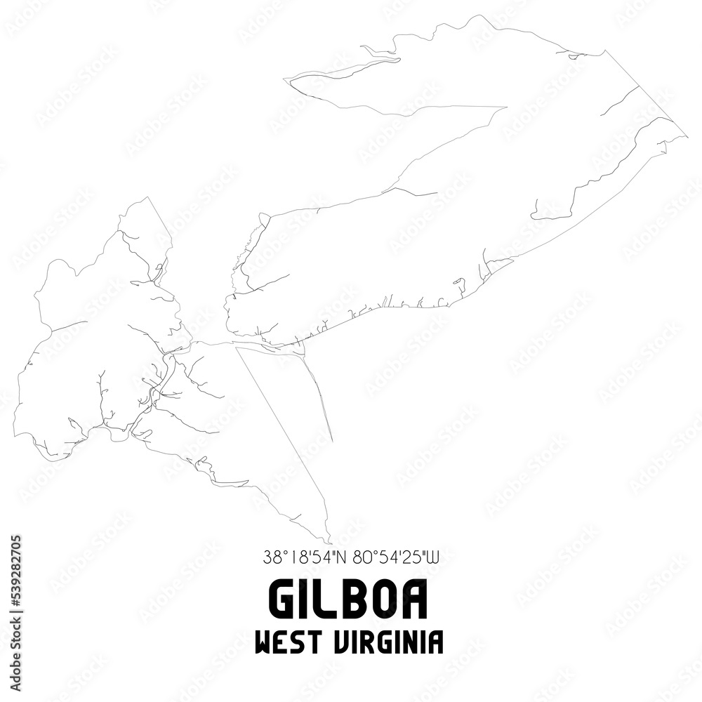 Gilboa West Virginia. US street map with black and white lines.