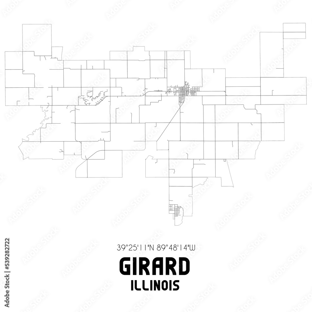 Girard Illinois. US street map with black and white lines. Girard Illinois. US street map with black and white lines.