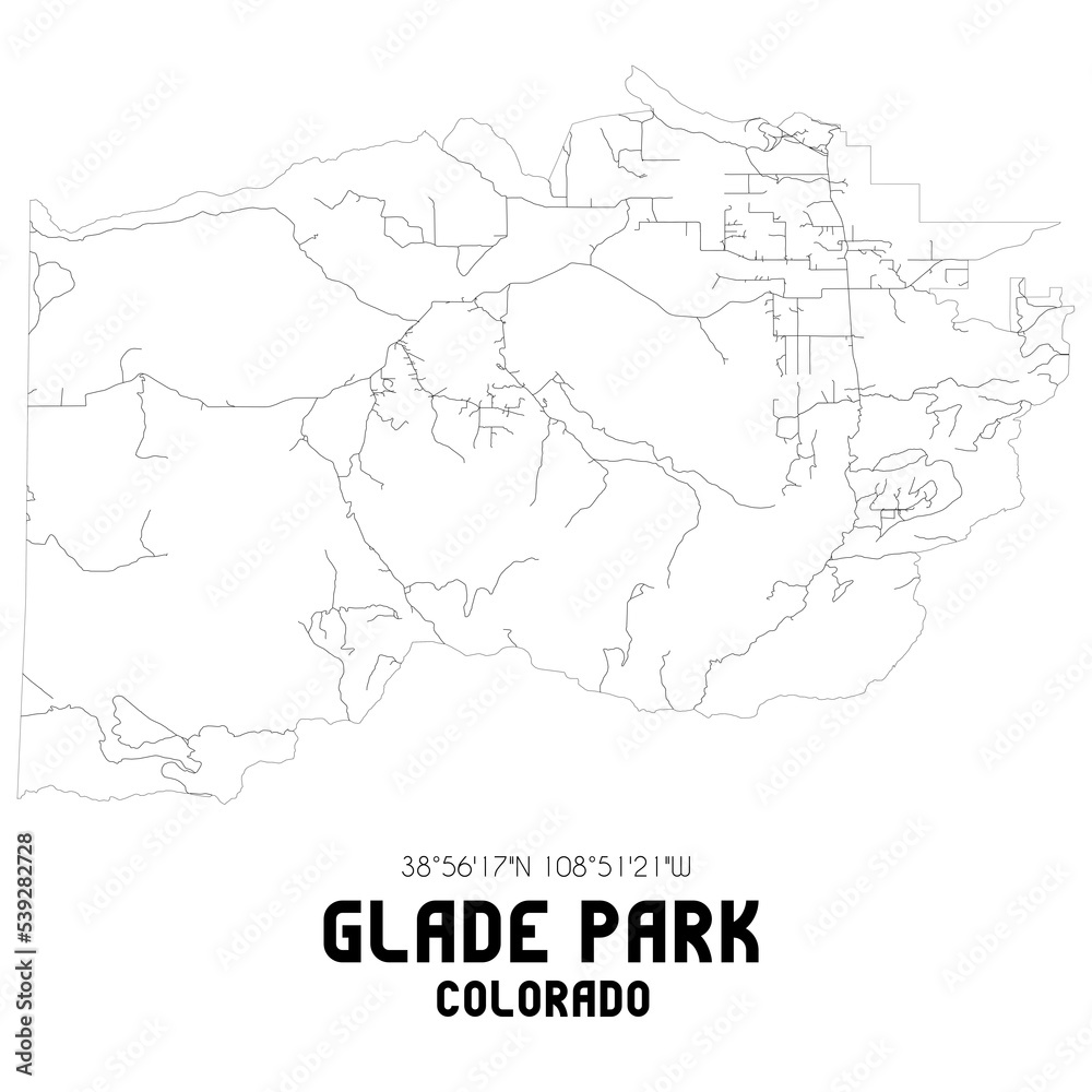 Glade Park Colorado. US street map with black and white lines.