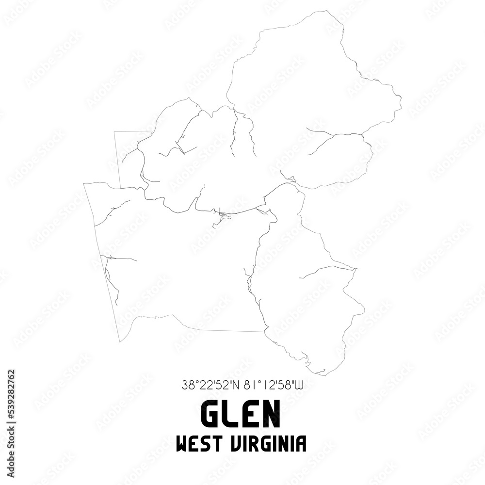 Glen West Virginia. US street map with black and white lines. Glen West Virginia. US street map with black and white lines.