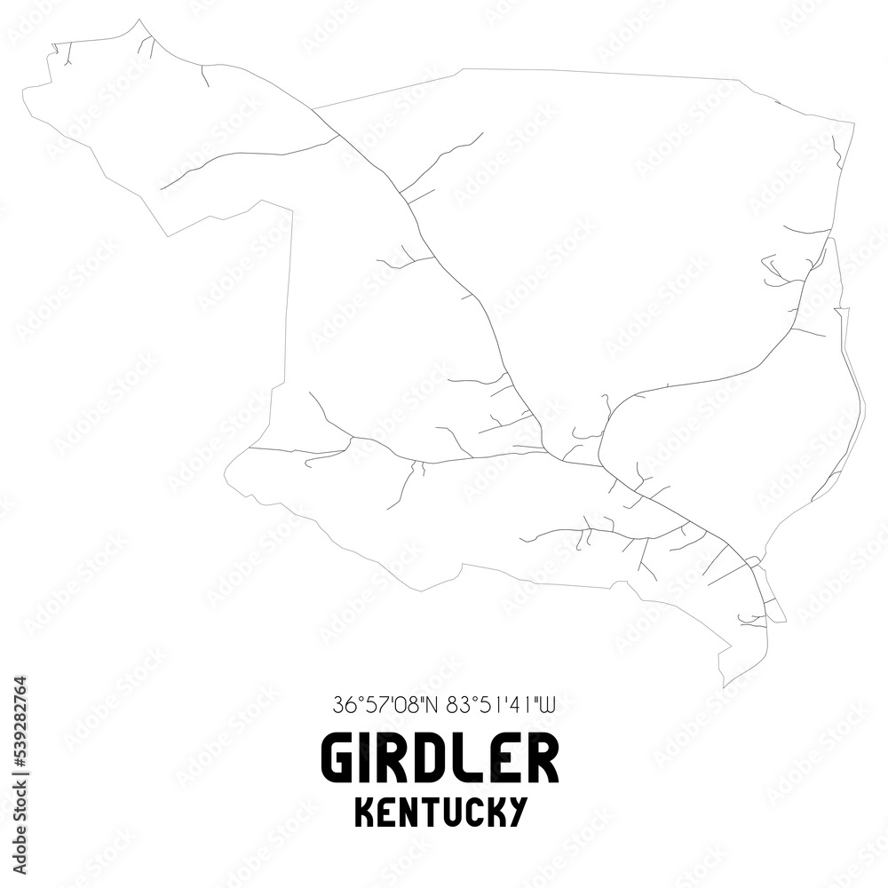 Girdler Kentucky. US street map with black and white lines. Girdler Kentucky. US street map with black and white lines.