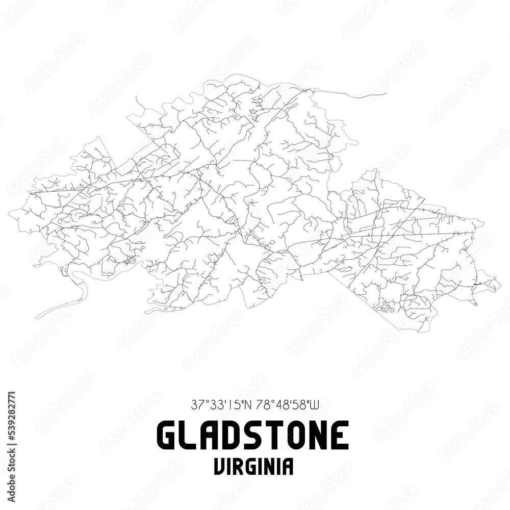 Gladstone Virginia. US street map with black and white lines.