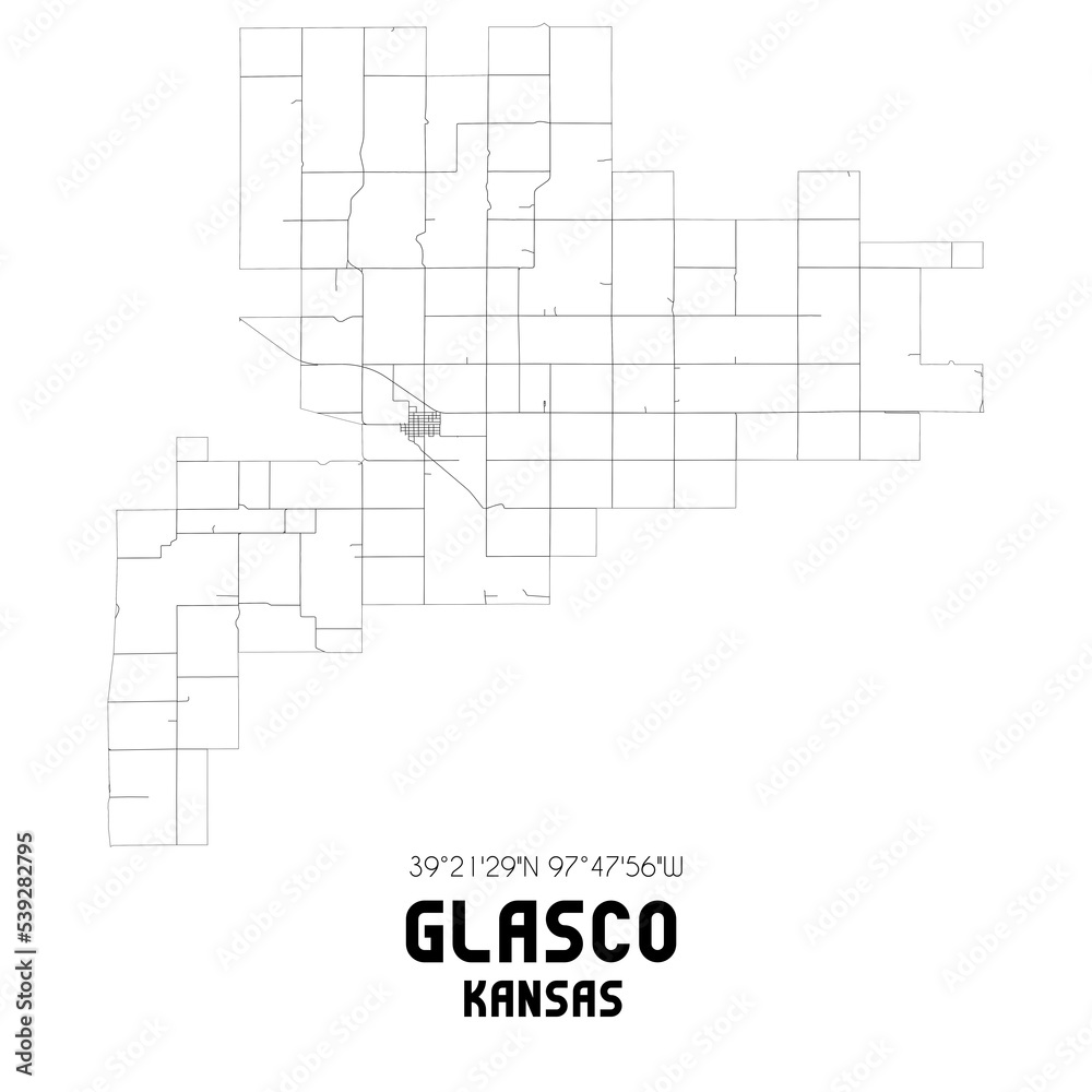 Obraz premium Glasco Kansas. US street map with black and white lines.