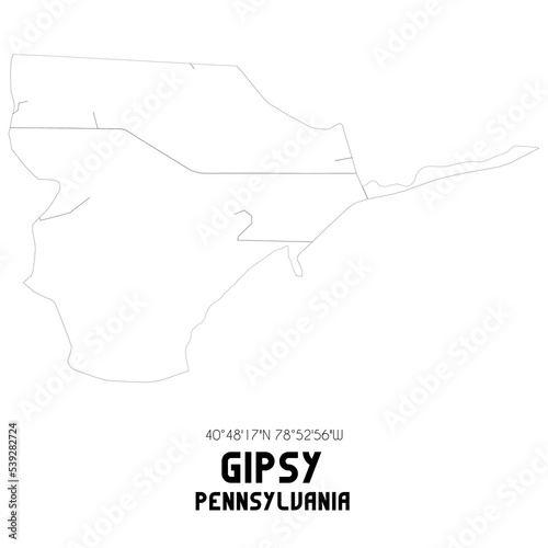 Gipsy Pennsylvania. US street map with black and white lines.