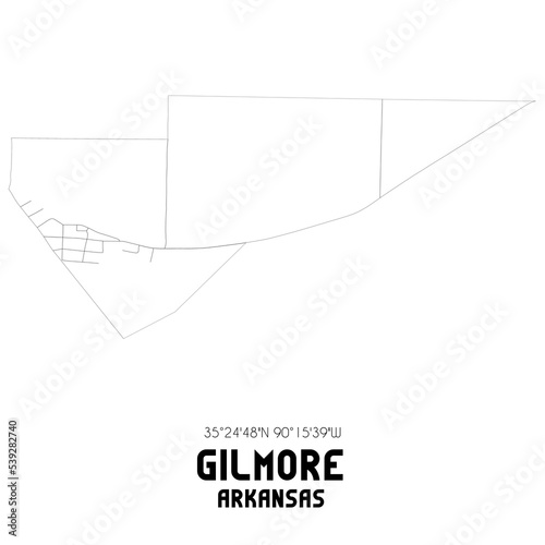 Gilmore Arkansas. US street map with black and white lines. photo