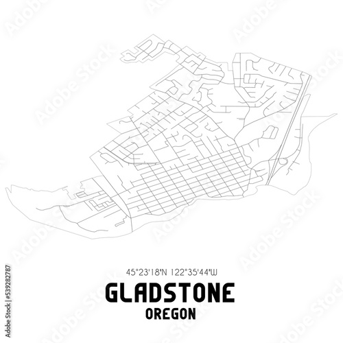 Gladstone Oregon. US street map with black and white lines.