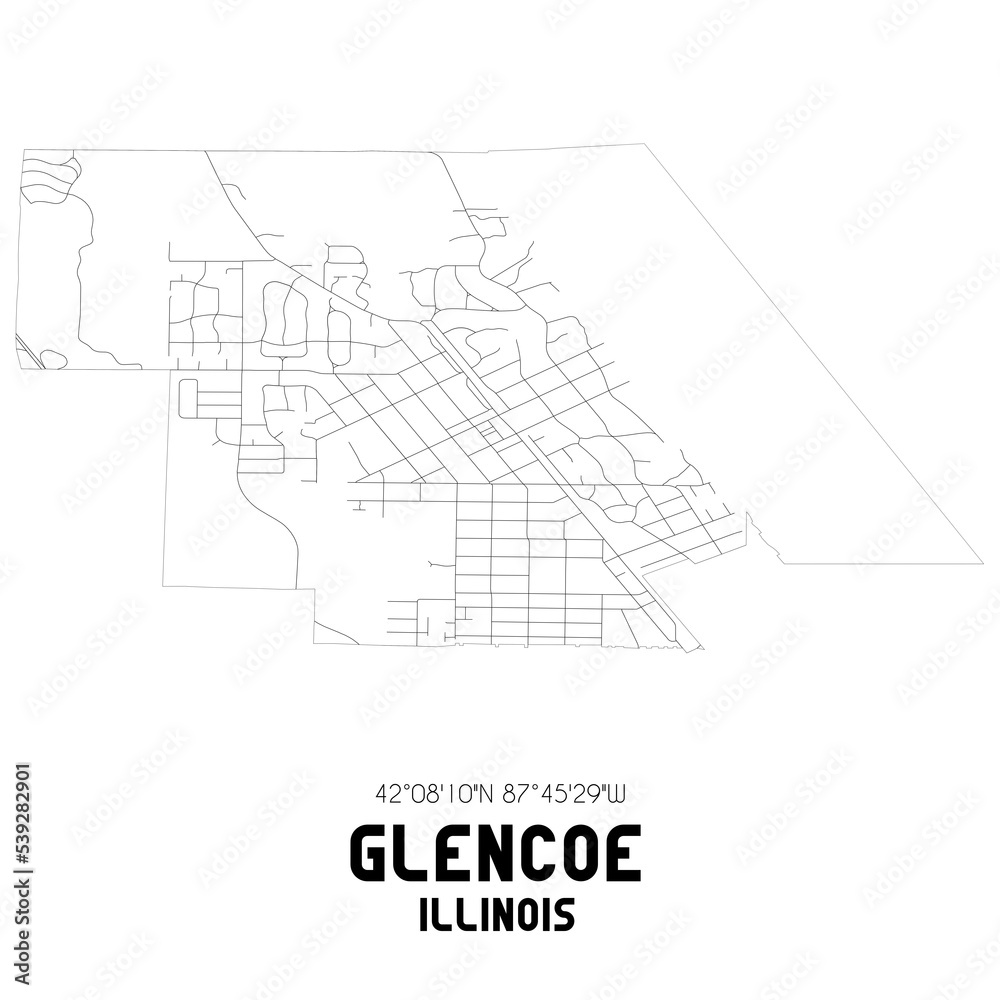 Glencoe Illinois. US street map with black and white lines.