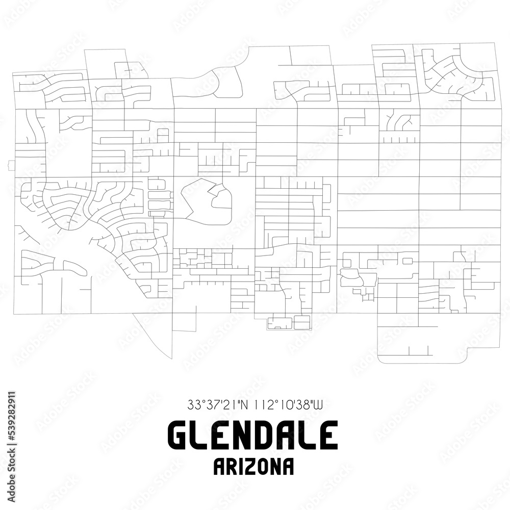 Obraz premium Glendale Arizona. US street map with black and white lines.