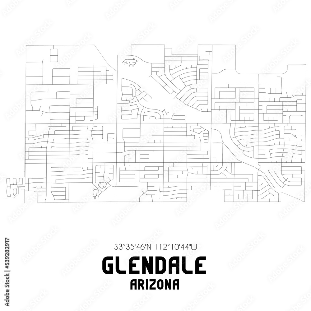 Glendale Arizona. US street map with black and white lines.