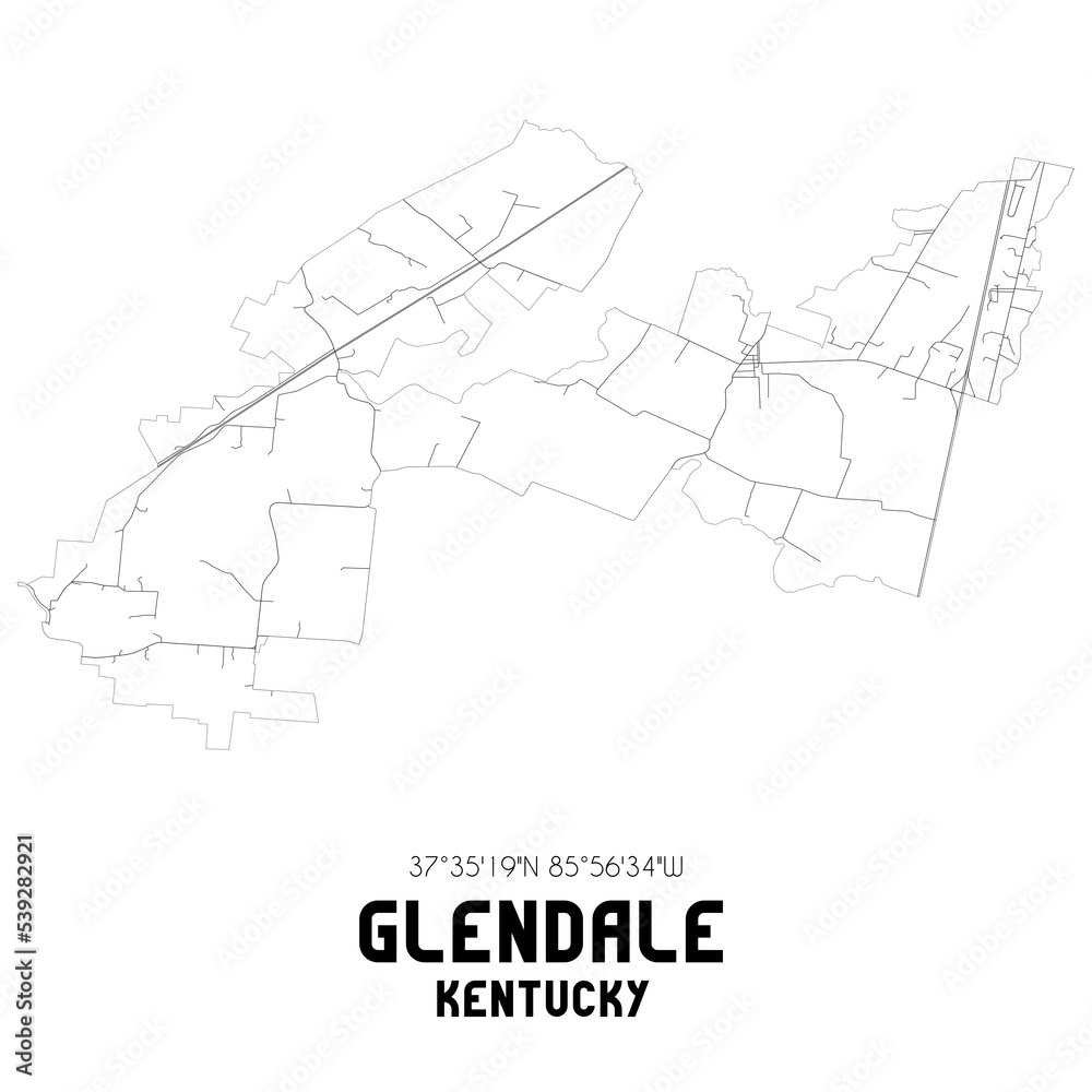 Glendale Kentucky. US street map with black and white lines.