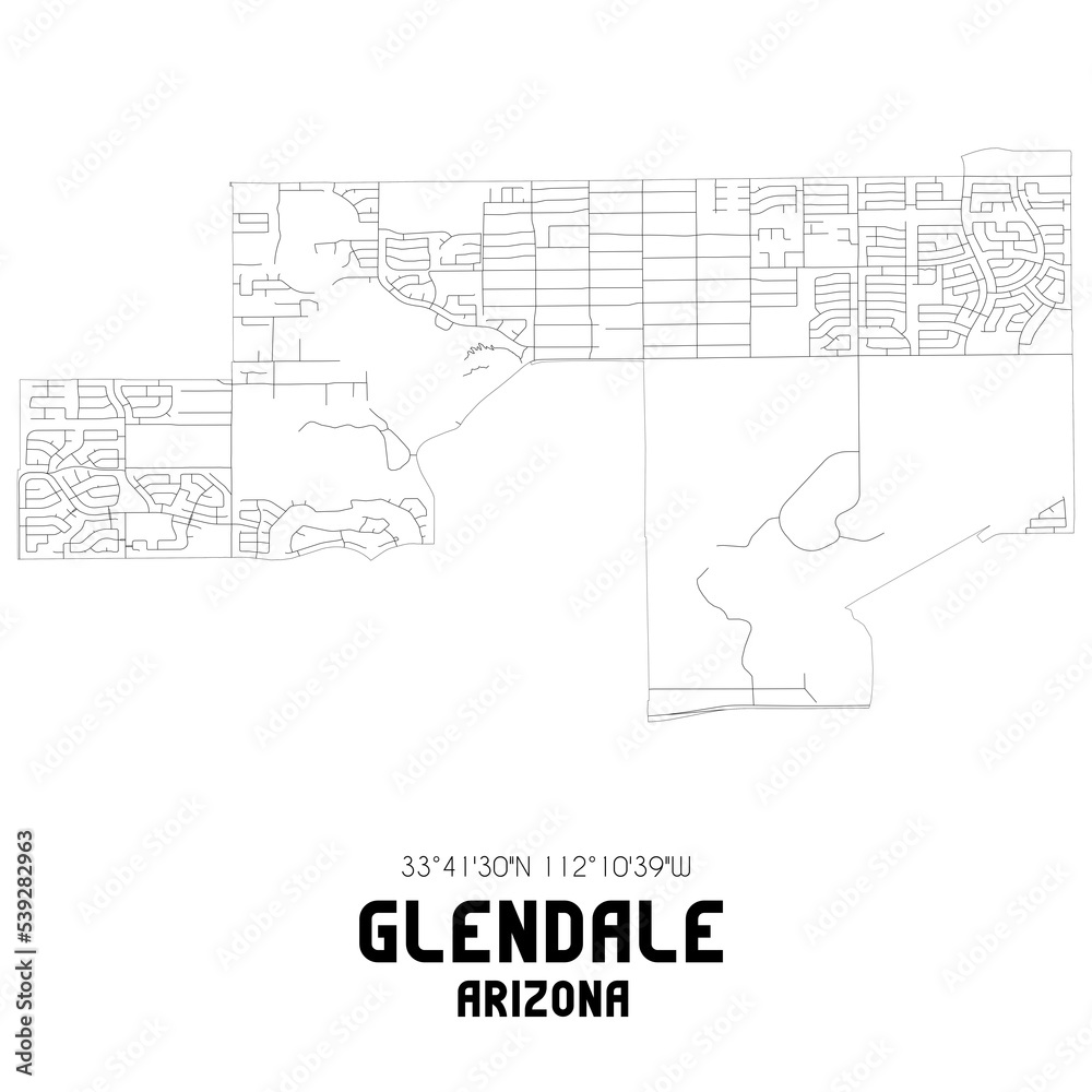 Glendale Arizona. US street map with black and white lines.