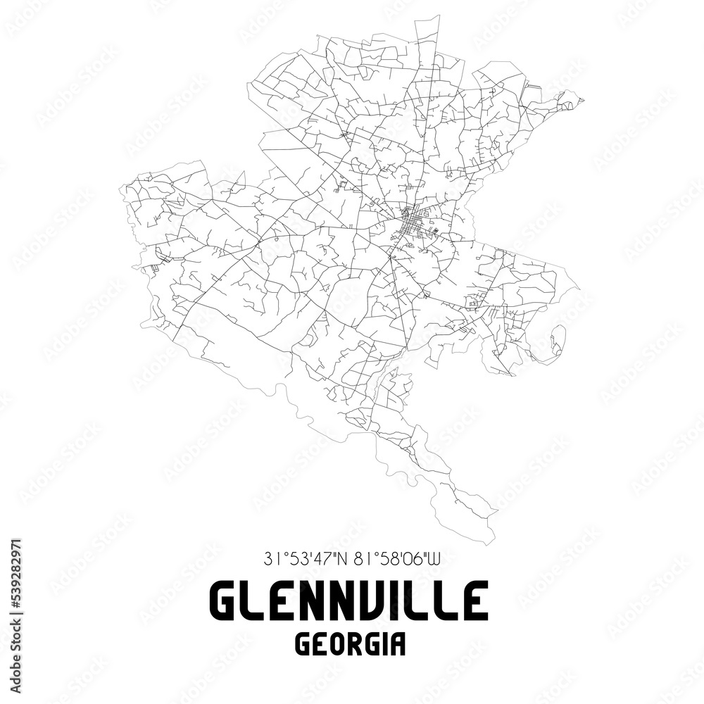 Glennville Georgia. US street map with black and white lines.