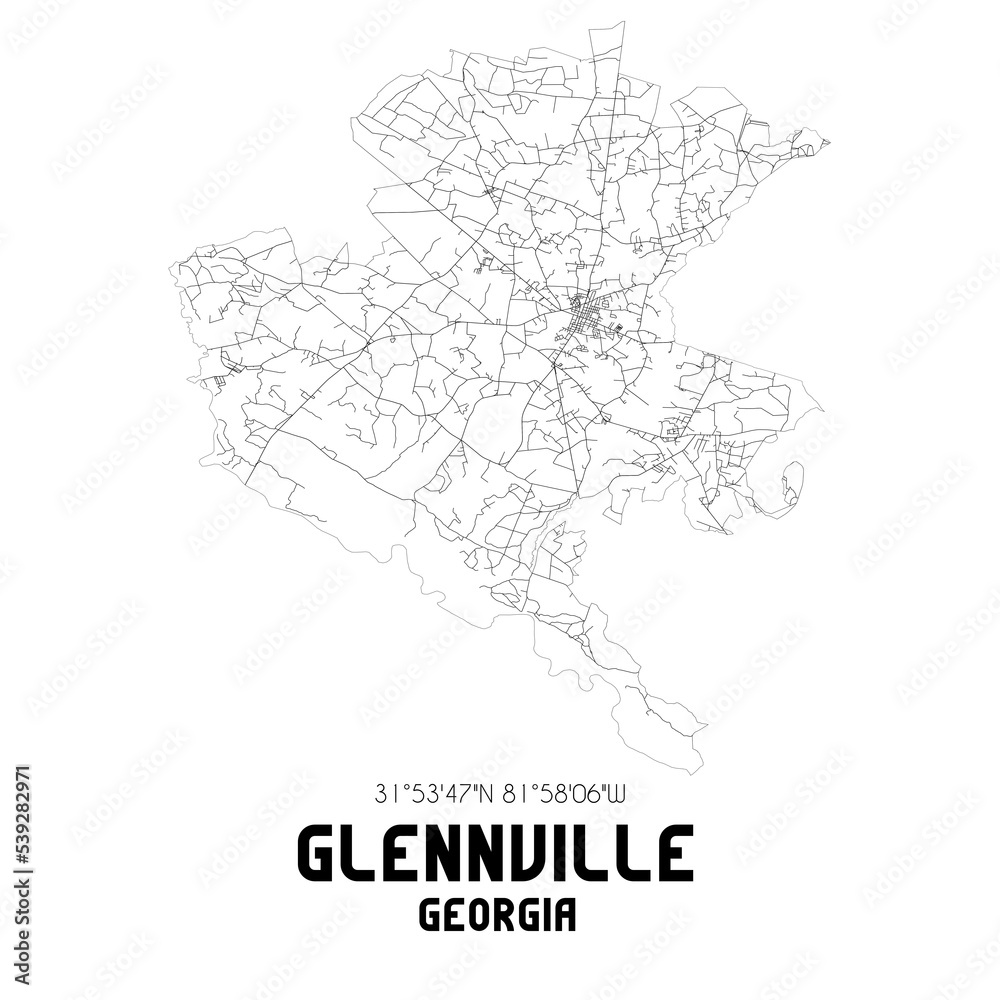 Glennville Georgia. US street map with black and white lines. Glennville Georgia. US street map with black and white lines.