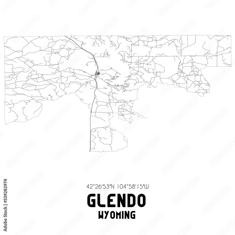 Glendo Wyoming. US street map with black and white lines. Glendo Wyoming. US street map with black and white lines.