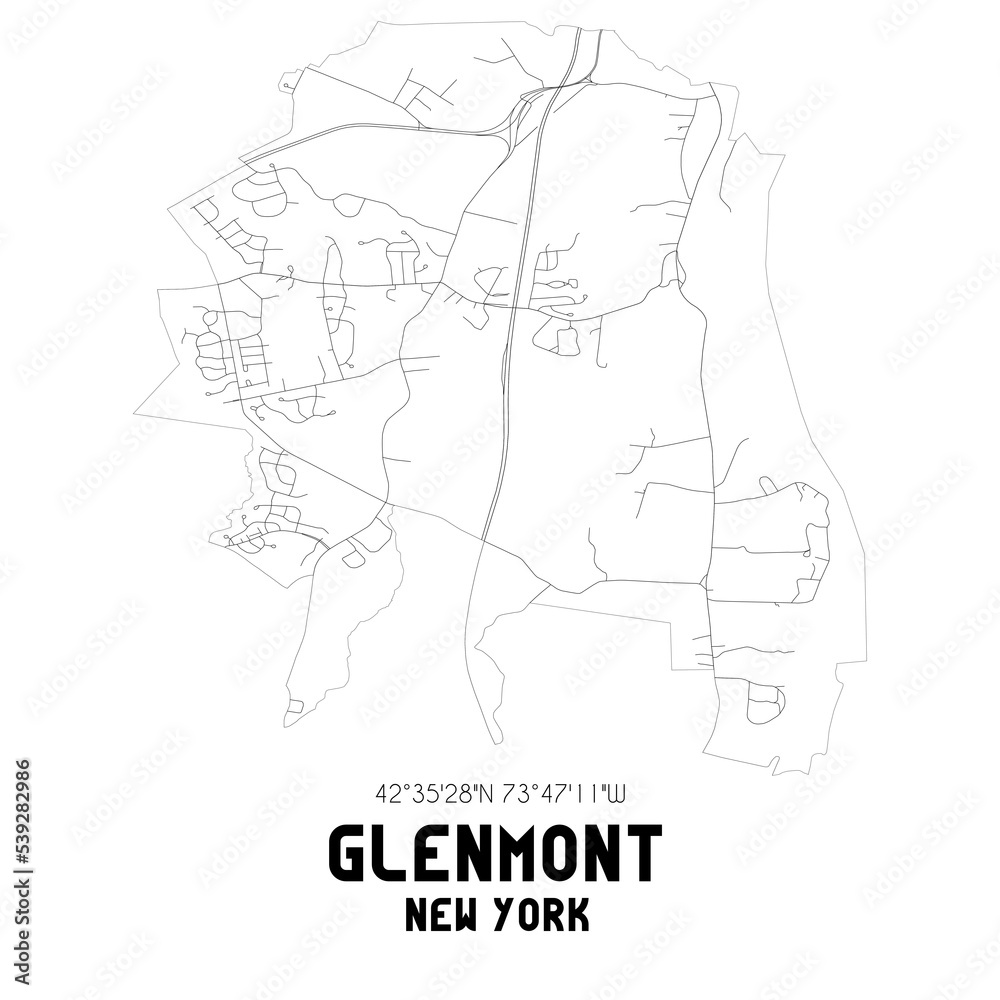 Glenmont New York. US street map with black and white lines.