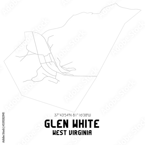 Glen White West Virginia. US street map with black and white lines.