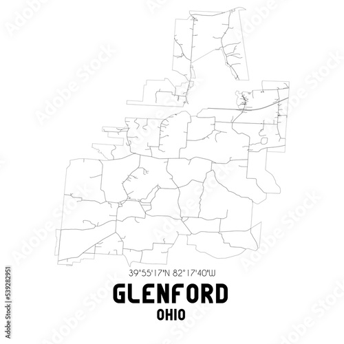 Glenford Ohio. US street map with black and white lines.