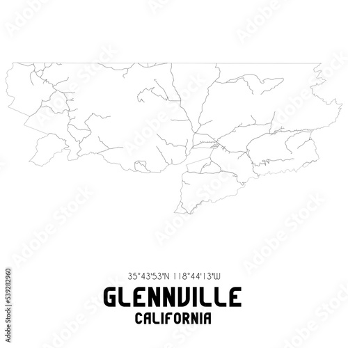 Glennville California. US street map with black and white lines.