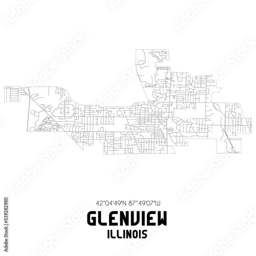 Glenview Illinois. US street map with black and white lines. photo