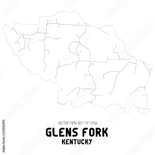 Glens Fork Kentucky. US street map with black and white lines.