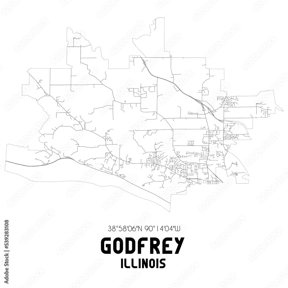 Godfrey Illinois. US street map with black and white lines. Godfrey Illinois. US street map with black and white lines.