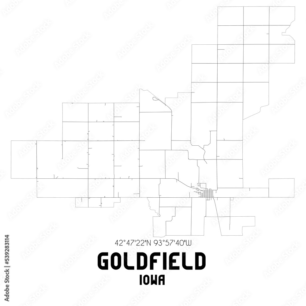 Goldfield Iowa. US street map with black and white lines.