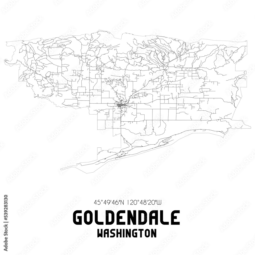 Goldendale Washington. US street map with black and white lines.