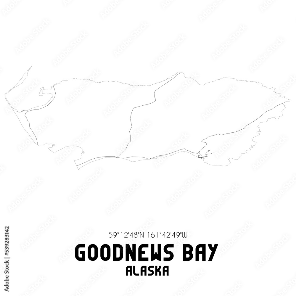 Goodnews Bay Alaska. US street map with black and white lines.