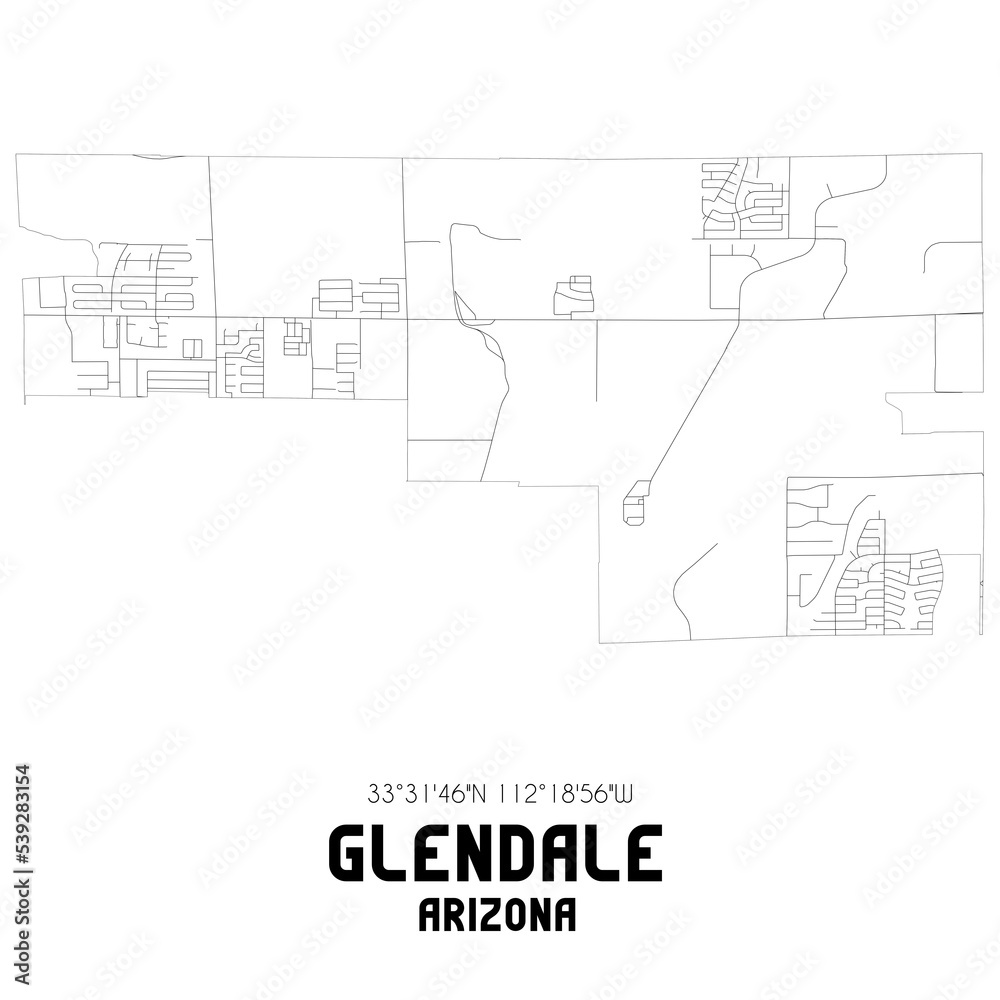 Obraz premium Glendale Arizona. US street map with black and white lines.