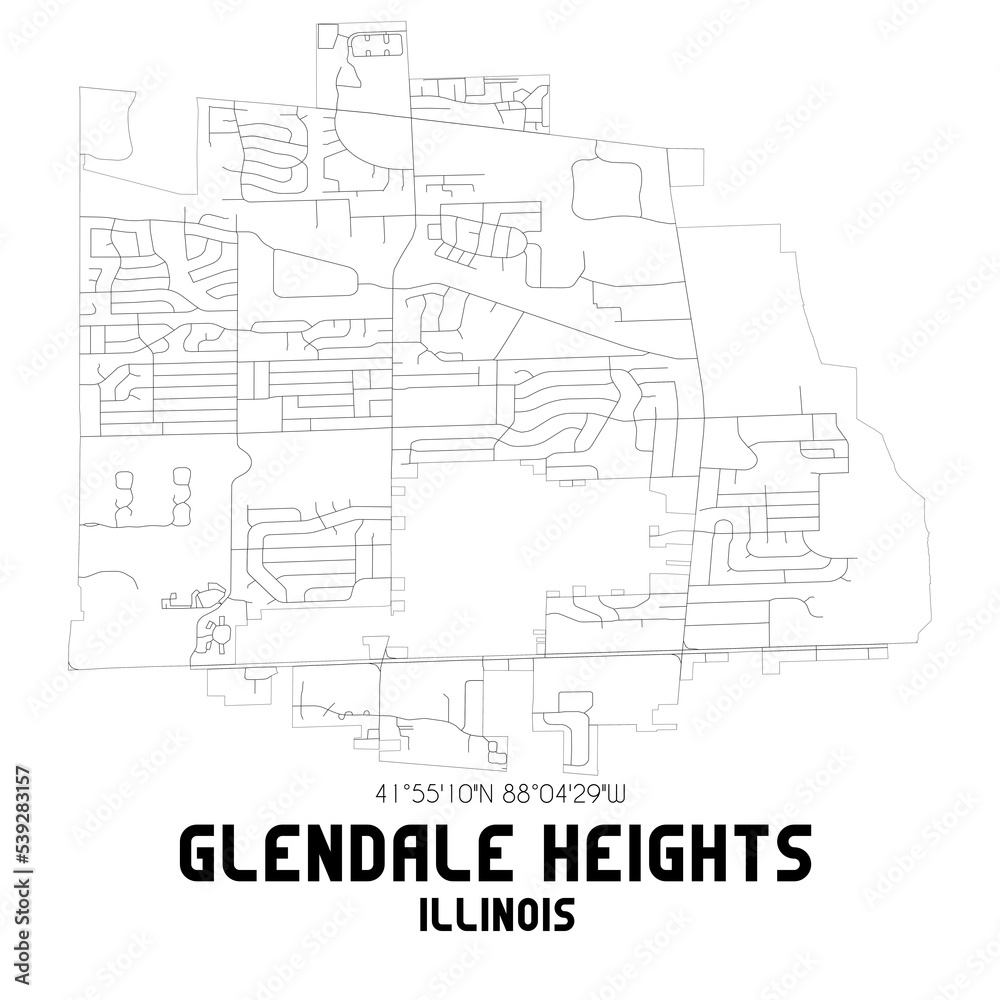 Glendale Heights Illinois. US street map with black and white lines.