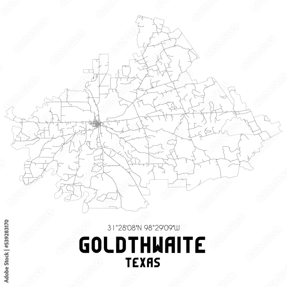 Goldthwaite Texas. US street map with black and white lines.
