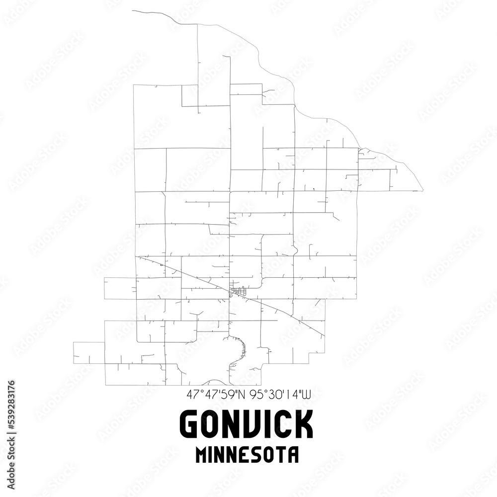 Gonvick Minnesota. US street map with black and white lines.