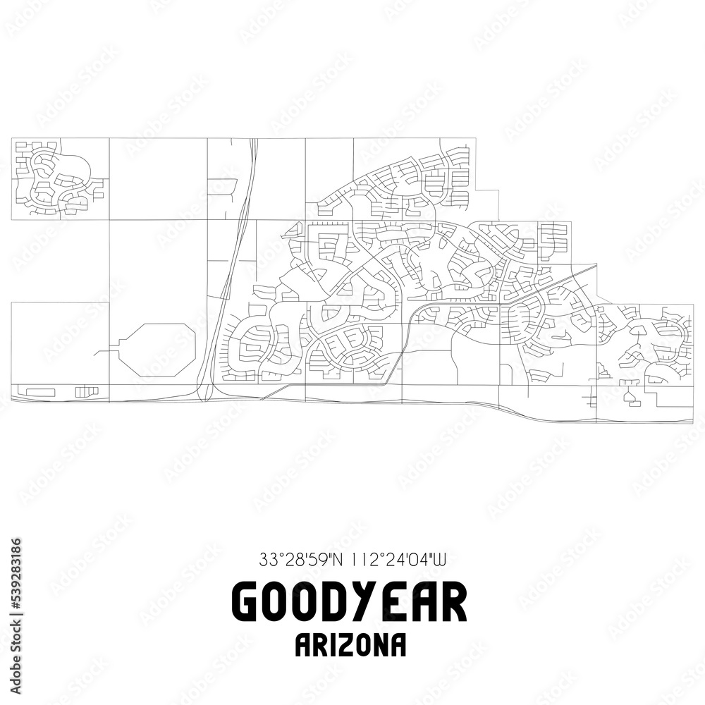 Goodyear Arizona. US street map with black and white lines.